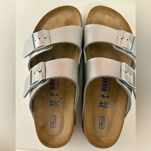 Birkenstock silver Arizona sandals 39 narrow